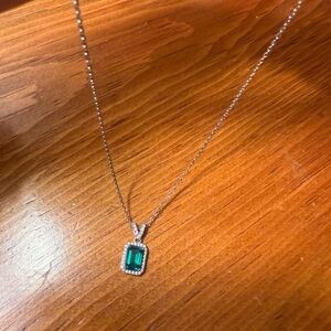 Emerald Green Pendant Necklace with Silver Chain